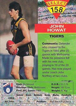 1994 Select AFL #158 John Howat Back